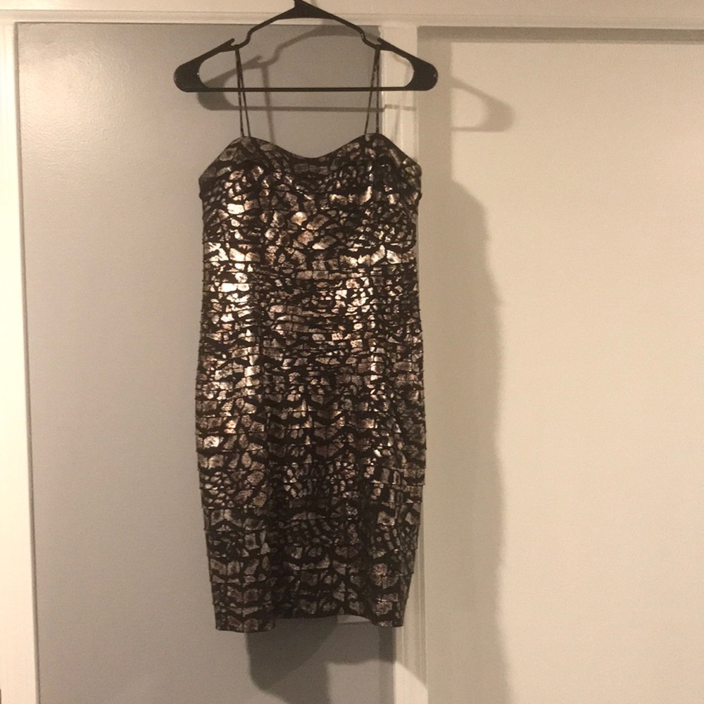 Black And Gold Patterned Cocktail Dress: Size 12